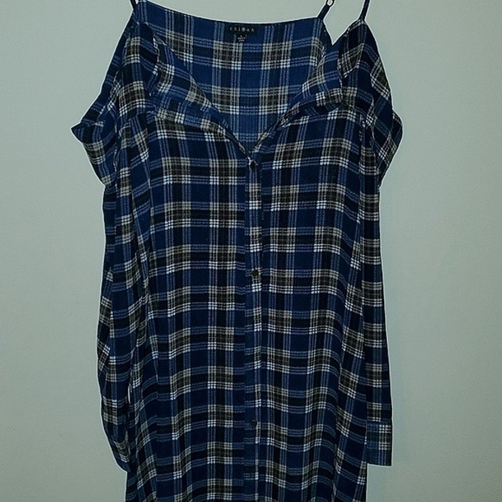 Plaid Off Shoulder Duster - Picture 1 of 6